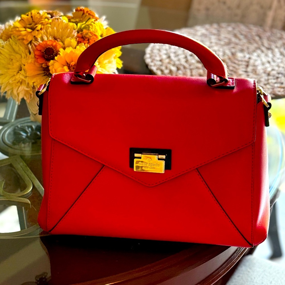 Kate Spade Bag Red Cowhide Leather Satchel Little Nadine